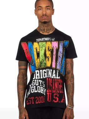 Rockstar Original Keen Black/Multi Oversized Graphic T-Shirt Size XXl BNWT